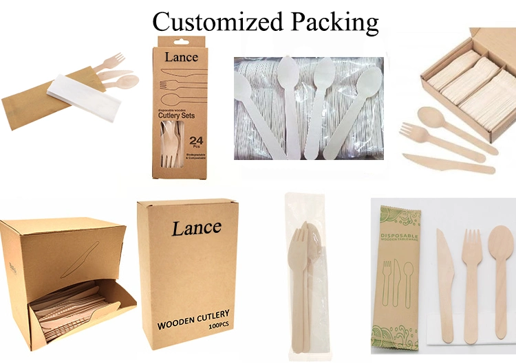 Wholesale Custom Disposable Wooden Bamboo Biodegradable Cutlery Set Knife Fork Spoon